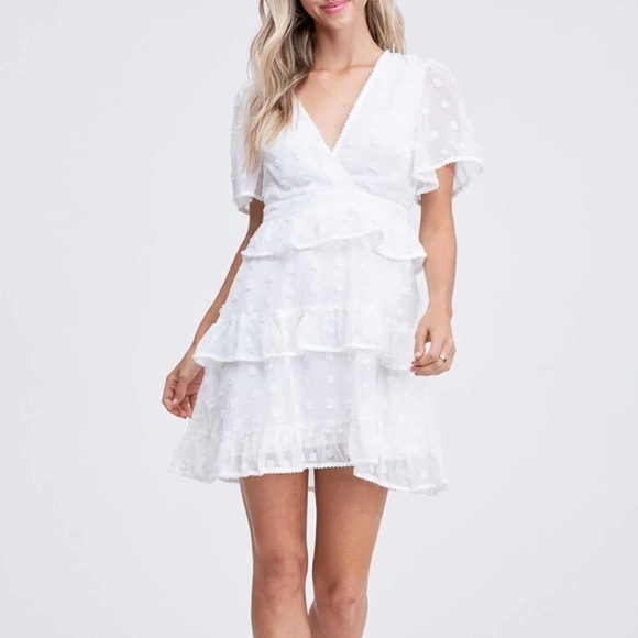 White Ruffle Layer Mini Dress - Picture 4 of 6